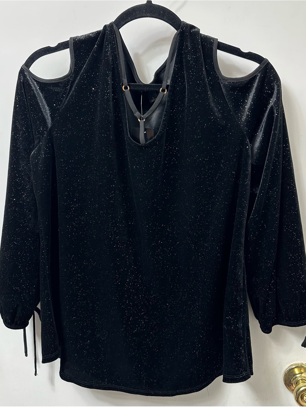 Jennie & Marlis black velvet sparkle blouse. NWT